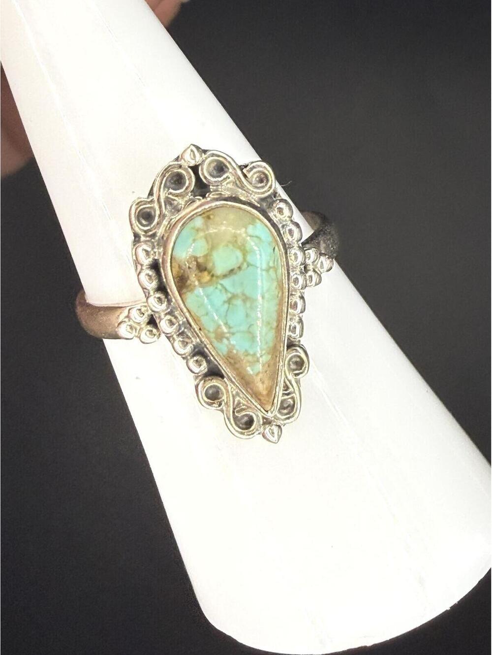Triangular Number 8 Mine Turquoise & Sterling Silver Ring - Size 7